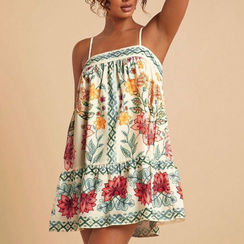Multicolor Boho Women's Floral Print Spaghetti Strap Dress - Picture 5 of 7